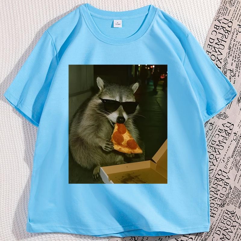 

Funny Raccoon Pizza TShirt Men Women Animal Meme Graphic Tee Cotton Short Sleeve Round Neck Tshirt Loose Man Clothes Tops 4XL