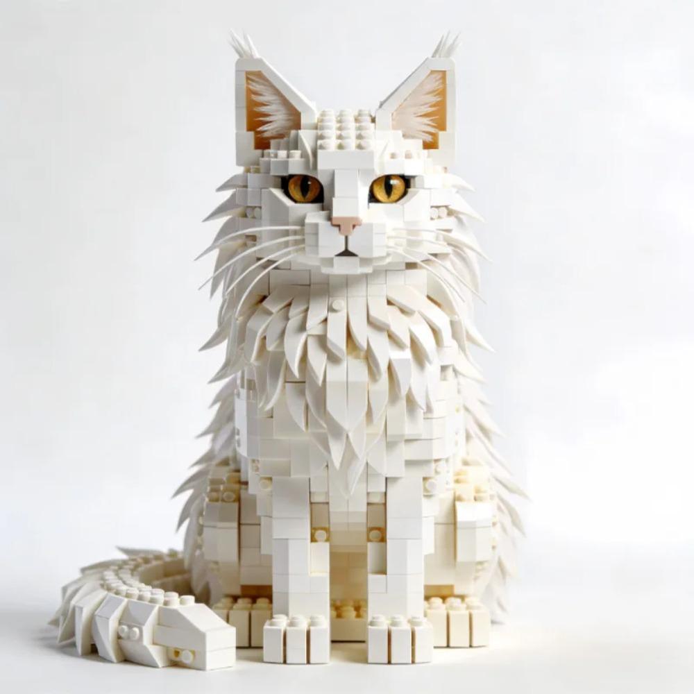 Realistisches Maine Coon Katze Bausteine Set DIY Zusammenbau Tier Modell Kreative Haus Schreibtisch Dekoration Haustier Sammlung Geschenke