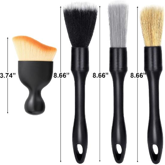 4 PCS Car Detailing Brush Set For Cleaning Interior Or Exterior, Boars Bristle Detailing Brushes, Dusting Cleaning Supplies, Tool For Emblem, Air