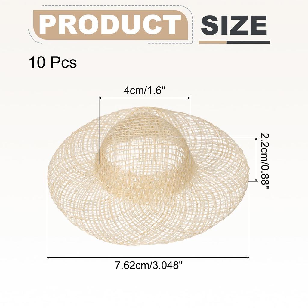 Uxcell 10er-Pack Mini-Strohhüte, 3 Zoll, zum Stricken, für Puppen, Miniatur-Strohhüte, Puppenhaus DIY Basteldekoration Zubehör, Miniaturhaus