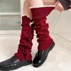 Maillard Rote Spitzensocken für Mädchen - Gemütliche Herbst-/Winter-Strick-Beinwärmer im Y2K-Stil, Perfekt zu Lederschuhen.