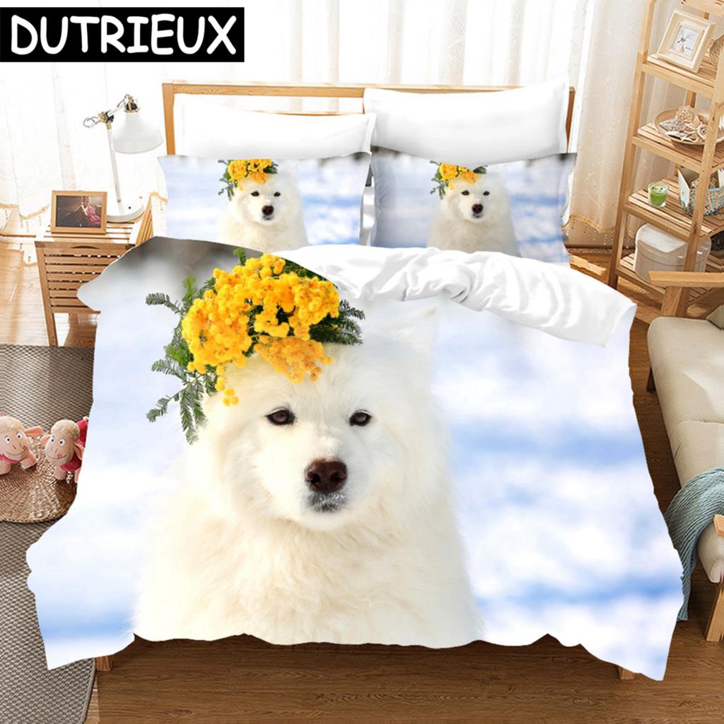 3D Samojed Sängkläder Påslakanset Med Örngott Twin Full Queen King Sängkläder Påslakan