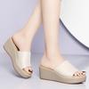 Cool slippers women wear thick-soled soft-soled mother's new summer flat-soled high heels wedge-heeled leather sandals