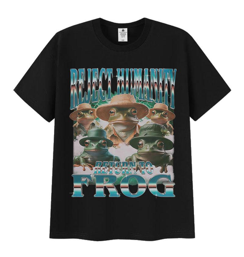 

Reject Humanity Return To Funny Frog Meme Graphic T Shirts Men Women Clothing Retro Short Sleeve T-Shirt Humor Tops Cotton Tees 4XL