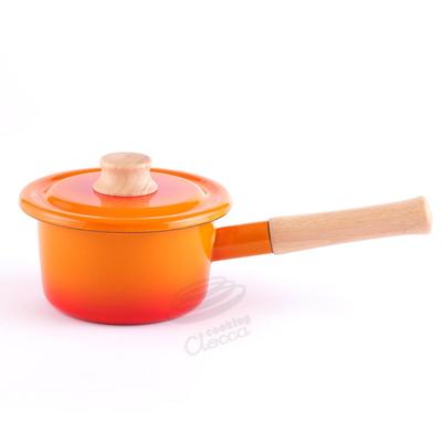 Fuji Emaille Milchtopf mit Deckel, 14cm, Induktionsgeeignet, Farbverlauf Orange, CTN-14M.COG