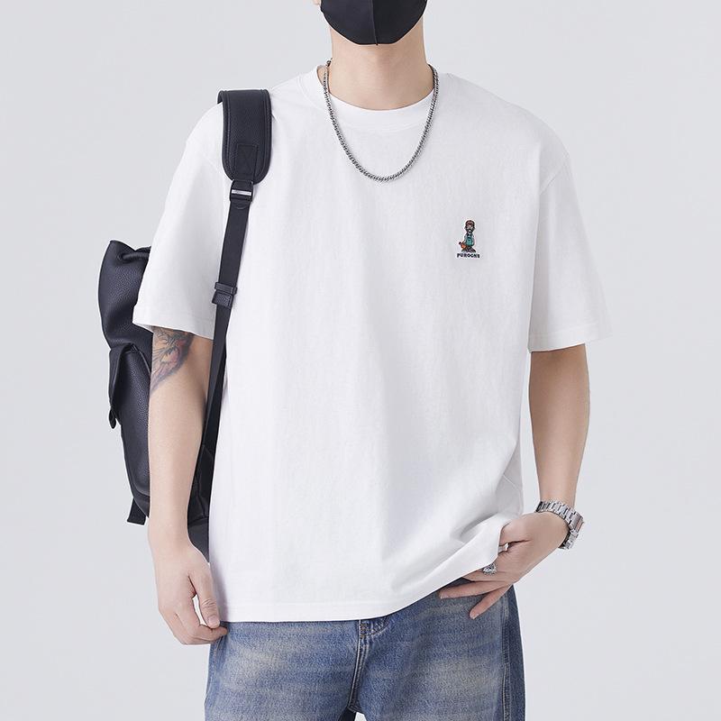 

Весна и Лето Новая Мужская Футболка с Вышивкой и Принтом с Мультяшными Персонажами, Универсальный Повседневный Топ 4XL белый