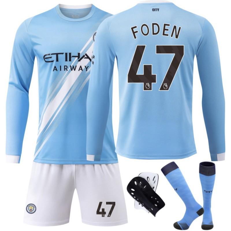2324 Manchester City's Home Long-sleeved No. 9 Harland 17 De Braunet 10 Gralish Football Uniform Correct Jersey