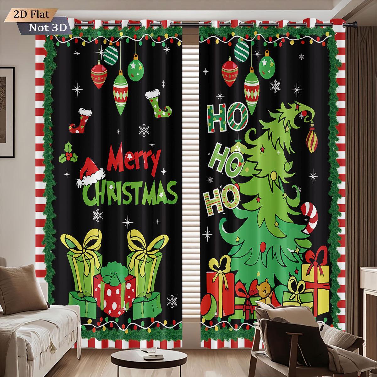 Custom Christmas Tree Print Blackout Curtains - High Precision, Polyester, Sun Protection 140x160 cm
