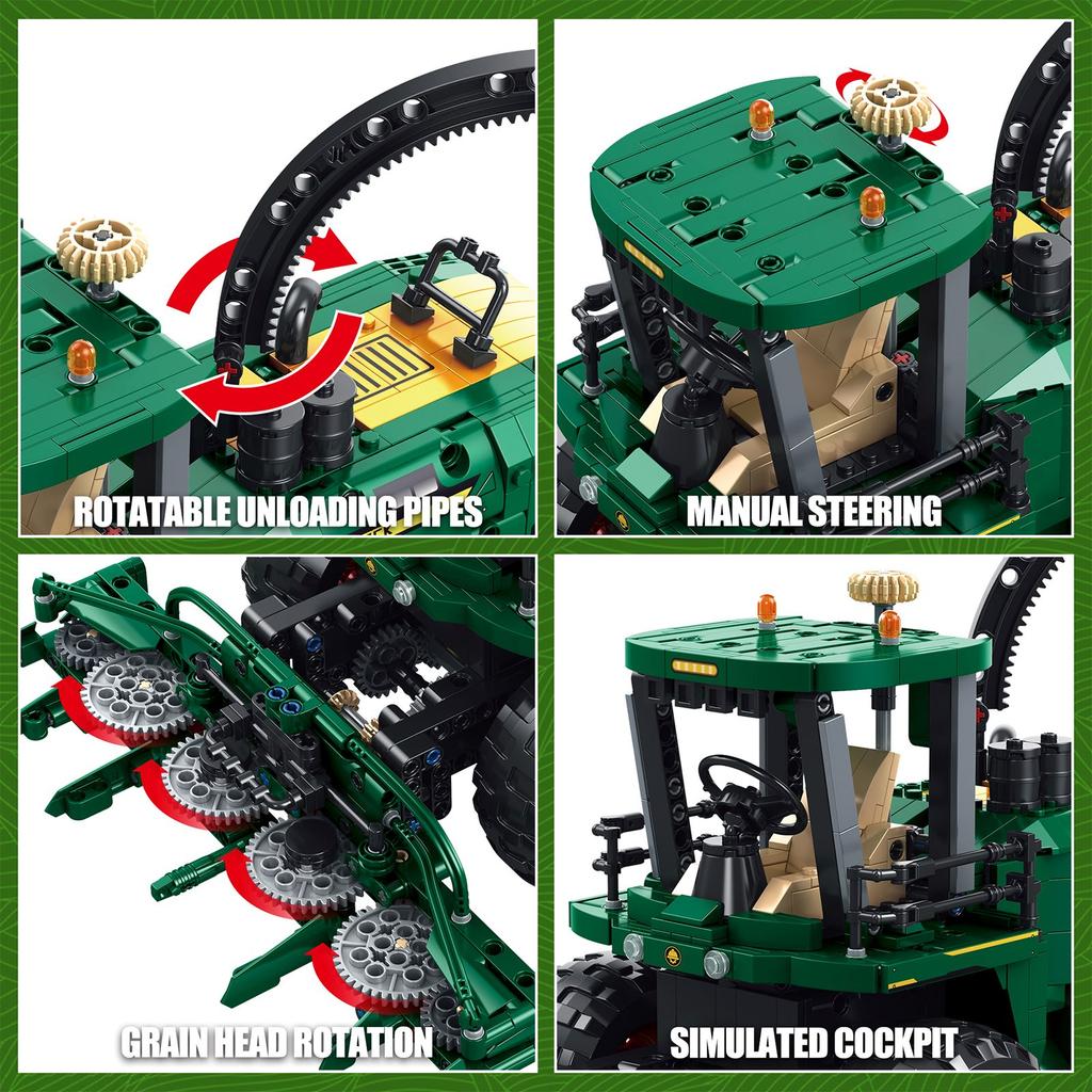 Non-Toxic 1162Pcs Straw Harvester Building Blocks Toys Model Harvester Assemble Puzzle Bricks Toy Sets For Kid Desktop Ornament Gifts