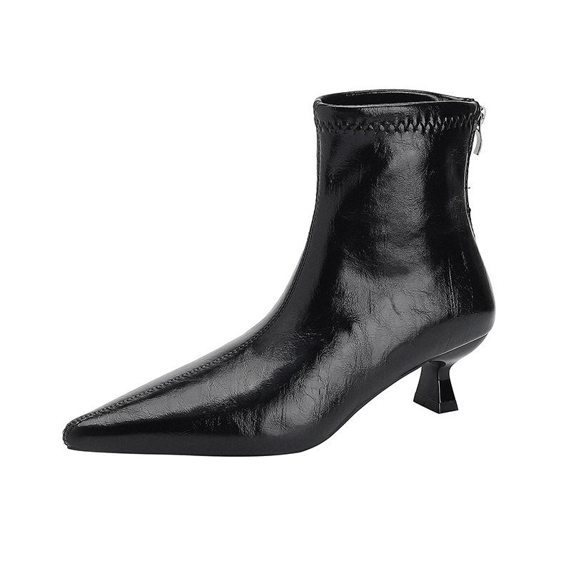801-7 Koreanische Version von spitz zulaufenden Stiletto-Kurzstiefeln für Damen für Herbst und Winter 2025, neue modische vielseitige Mode-Stiefel mit Reißverschluss hinten fo