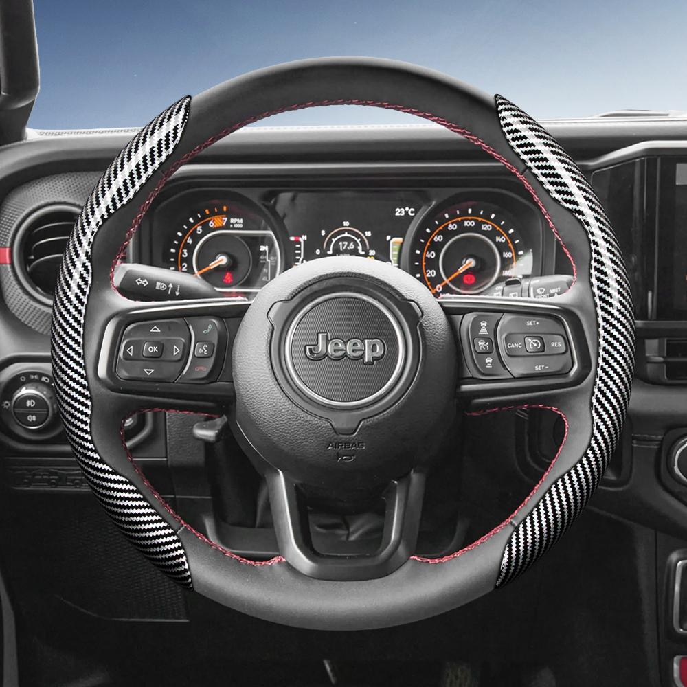 EPY1 Suitable for Jeep Carbon Fiber Texture Steering Wheel Cover Grand Cherokee Compass Wrangler Renegade Avenger Grand Wagoneer Red