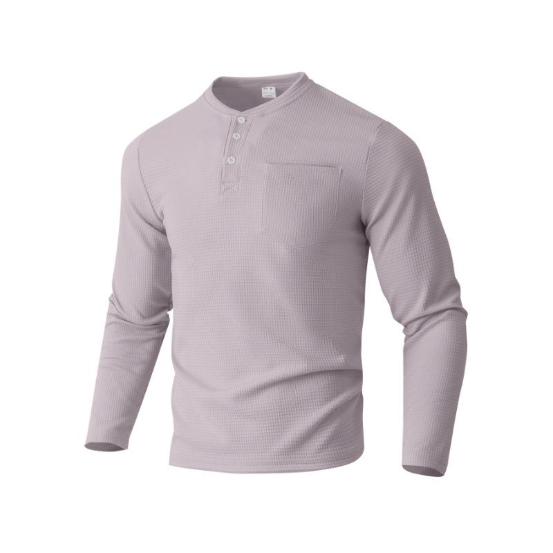 Long Sleeve Henley Shirt Autumn Collar Button Men's Casual Top Polo Shirt