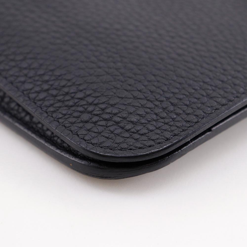 HERMES Dogon Duo Purse black Togo unisex Used