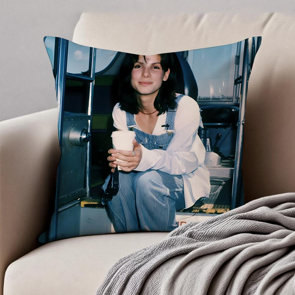 SSandra Bullock Cushion Cover Pillowcase Antidustmite Invisible Zipper Short Plush Sofa Cushion