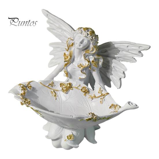 Small Angel Figurine Resin Figurine, Half Body Winged Fairy Sculpture with Gold Trim, Matte Warm White Decor Desk for Bedroom Shelf Gift Women