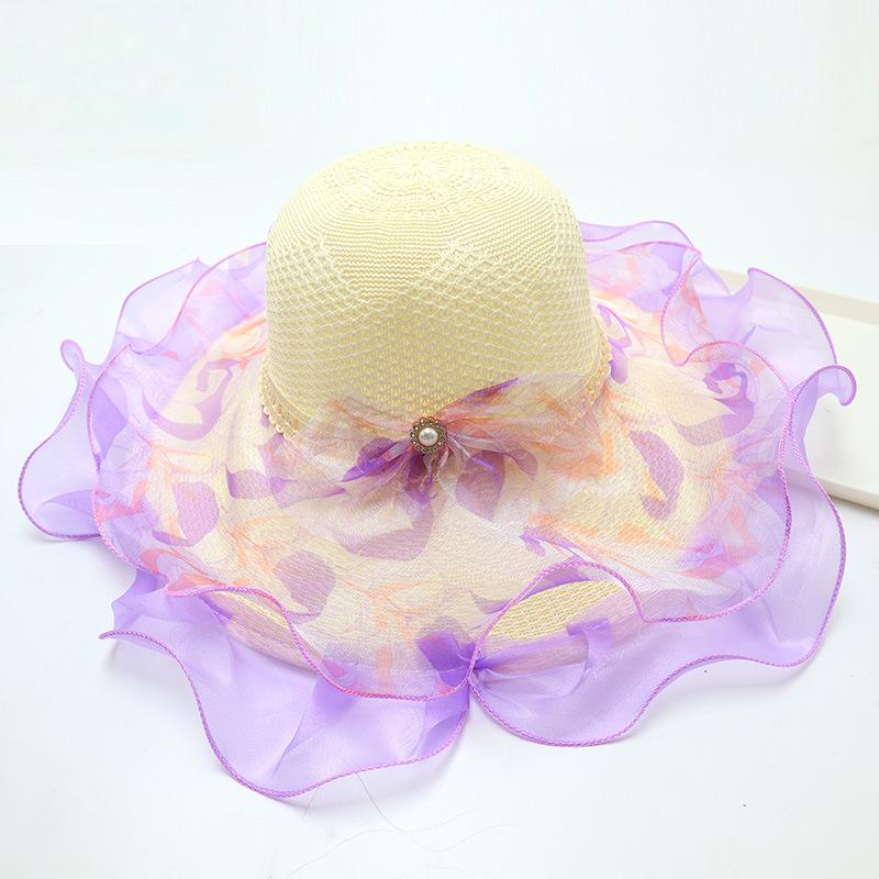 Summer straw hat big brim fashionable flower sweet seaside vacation beach breathable sun protection sun hat women's