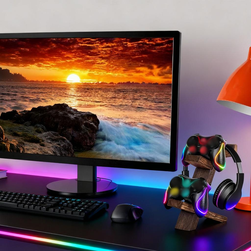 Modern Wood Gaming Stand Headphone And Controller Display Holder Bracket Organiser Rack For Desktop