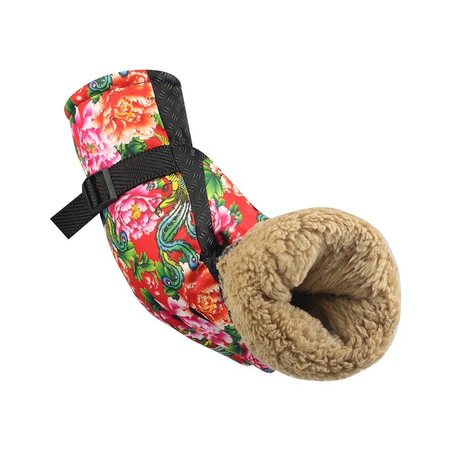 Ski gloves Northeast big flower couple winter warm and fleece waterproof winter outdoor electric vehicle riding gloves