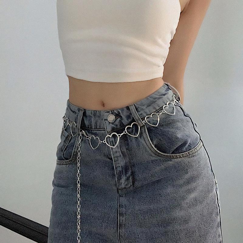 Fashion Hollow Splicing Love Heart Waist Chains for Women Hiphop Cool Waist Belts Double Layer Heart Trouser Chain Jewelry Gifts