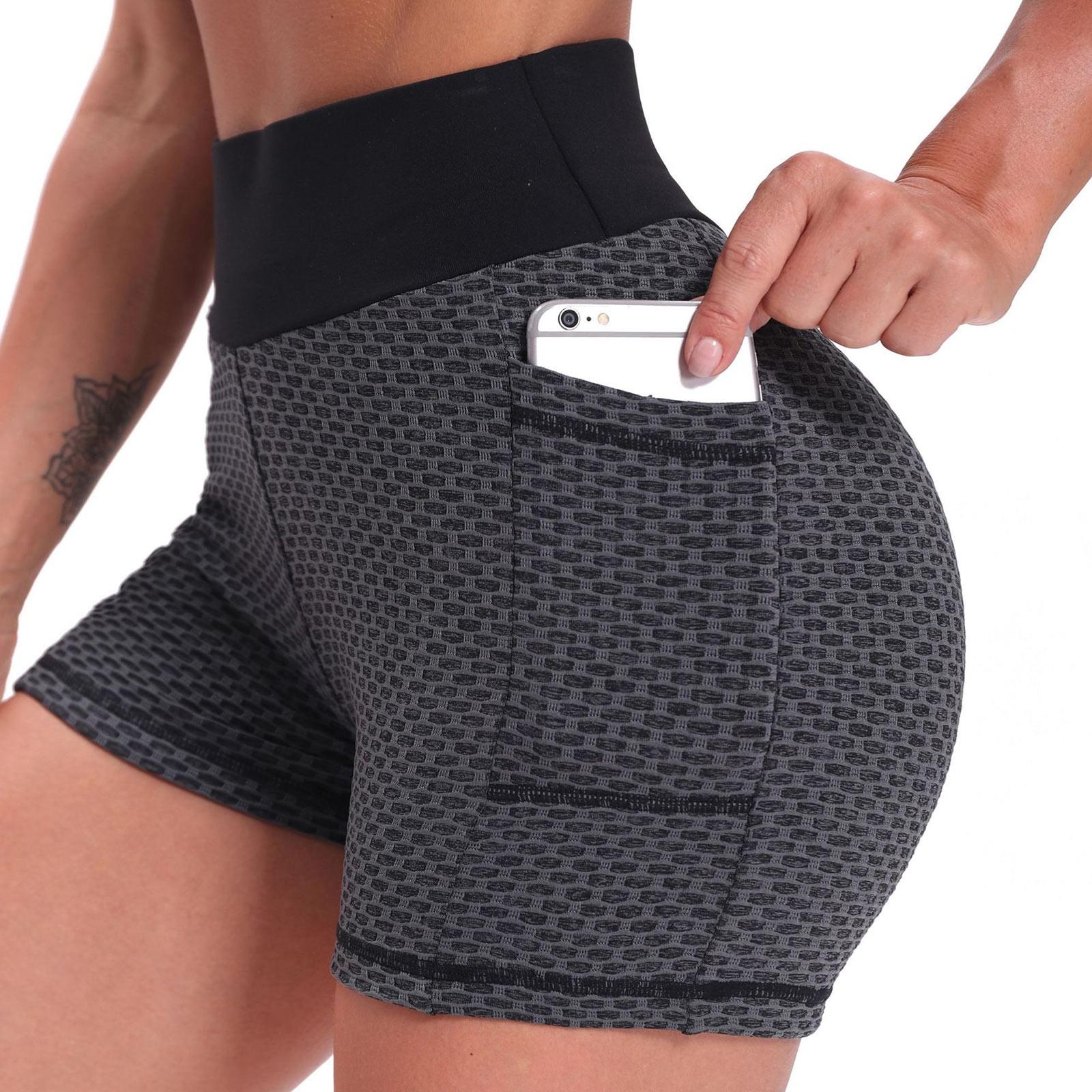 

Women s Casual Tight High Waist Hip Raise Pocket Bubble Honeycomb Yoga Three Pants S чорний
