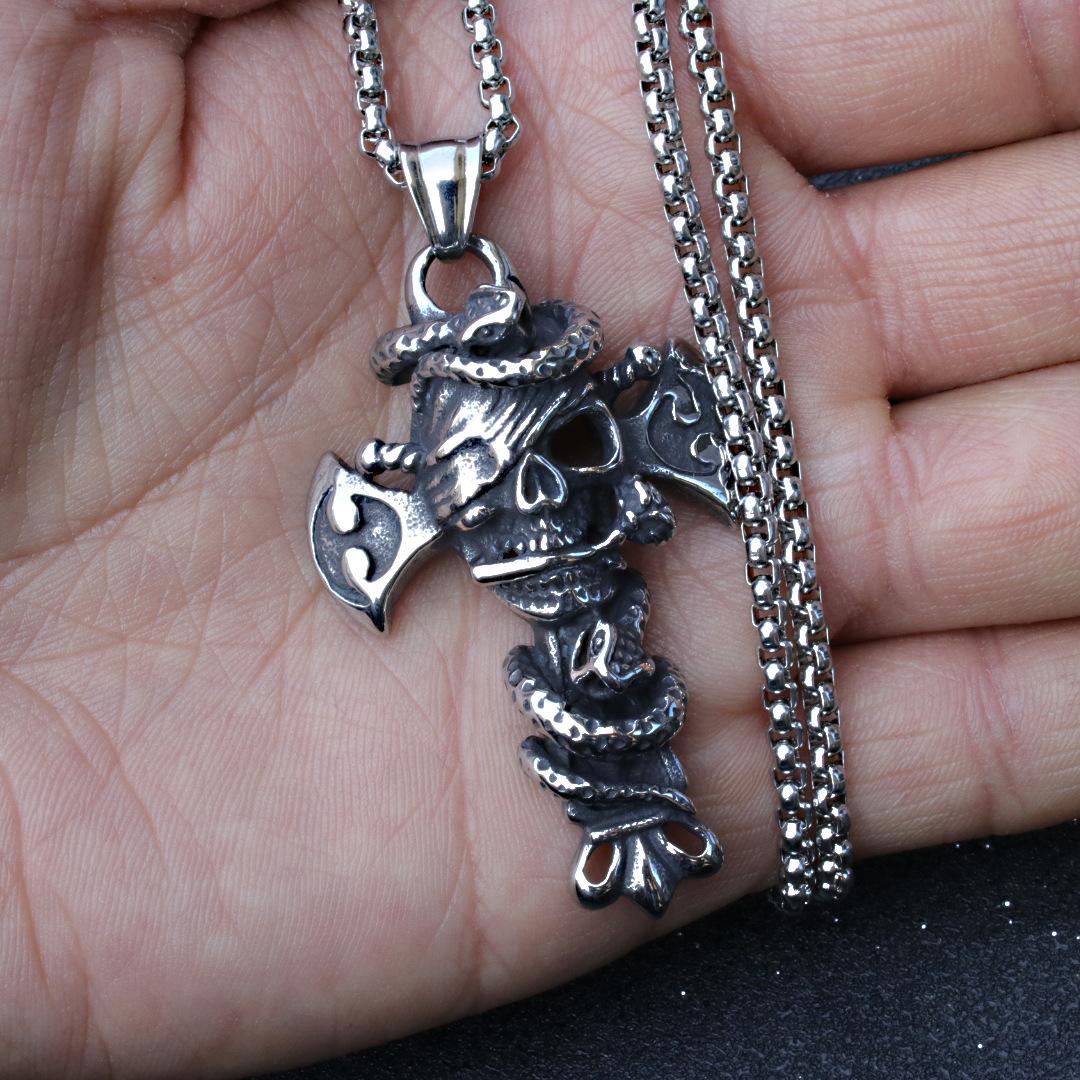 

Новый кулон в виде змеиного скелета, персонализированное ожерелье в стиле панк, ретро модная мужская цепочка с крестом из нержавеющей стали