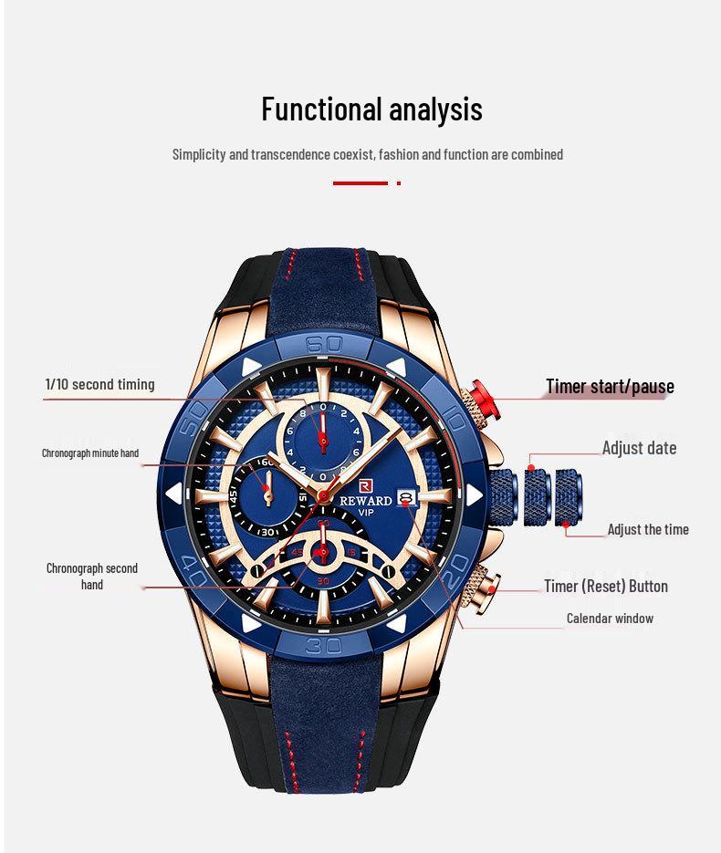 Herren-Chronographuhr - Wasserdicht, Leuchtend, Farbblockiertes Silikonarmband, Sportliches Design