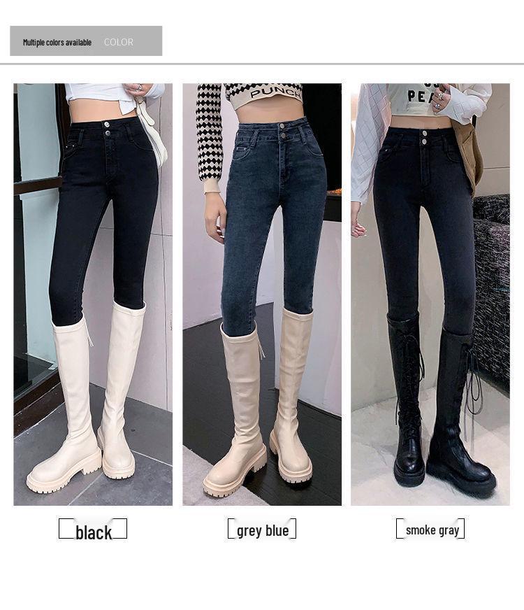 Damen Superweiche Übergröße Hochelastische Slim-Fit Jeans - Skinny Herbst Doppelknopf.
