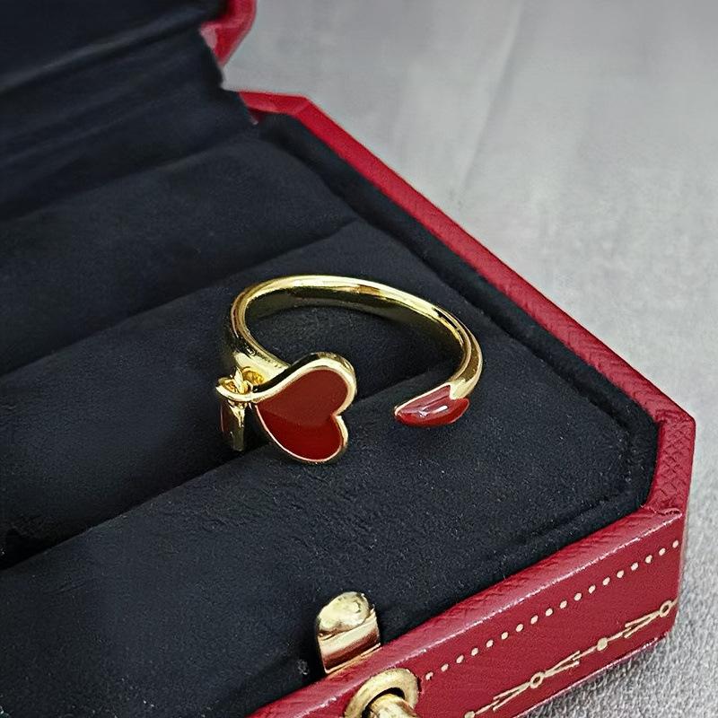 Enamel Angola Red Double Bead Love Opening Ring Light Luxury Niche Premium Sense Stacked Ring