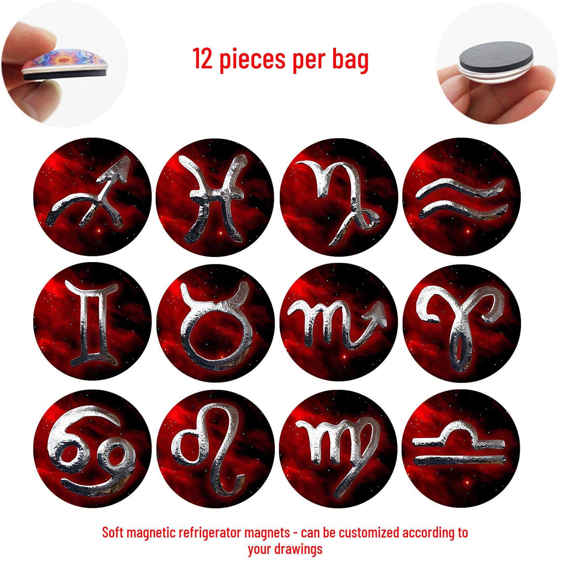 

Red Gradient Starry Sky Constellations Glass Sticker Soft Magnet Refrigerator Gift 25 mm Refrigerator Magnets Set of 12 (FDL332)