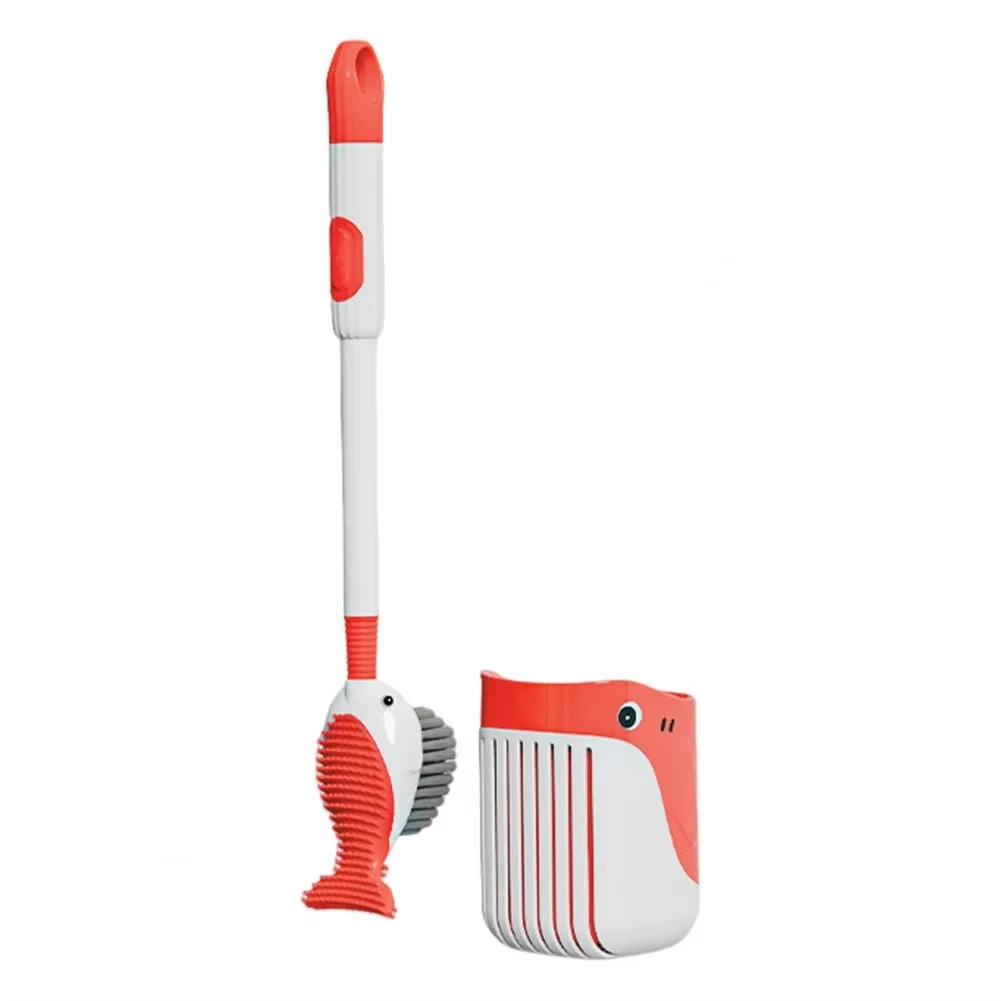 Cepillo de Inodoro de Silicona de Ballena con Chorro, Limpieza de 360 Grados, Montado en la Pared con Agujero para Colgar Herramienta de Baño