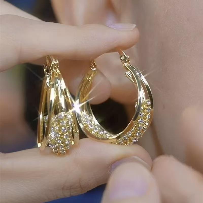 

Niche design sense Sansheng III earrings women, niche temperament multi-layer zircon earrings, earrings, personalized earrings