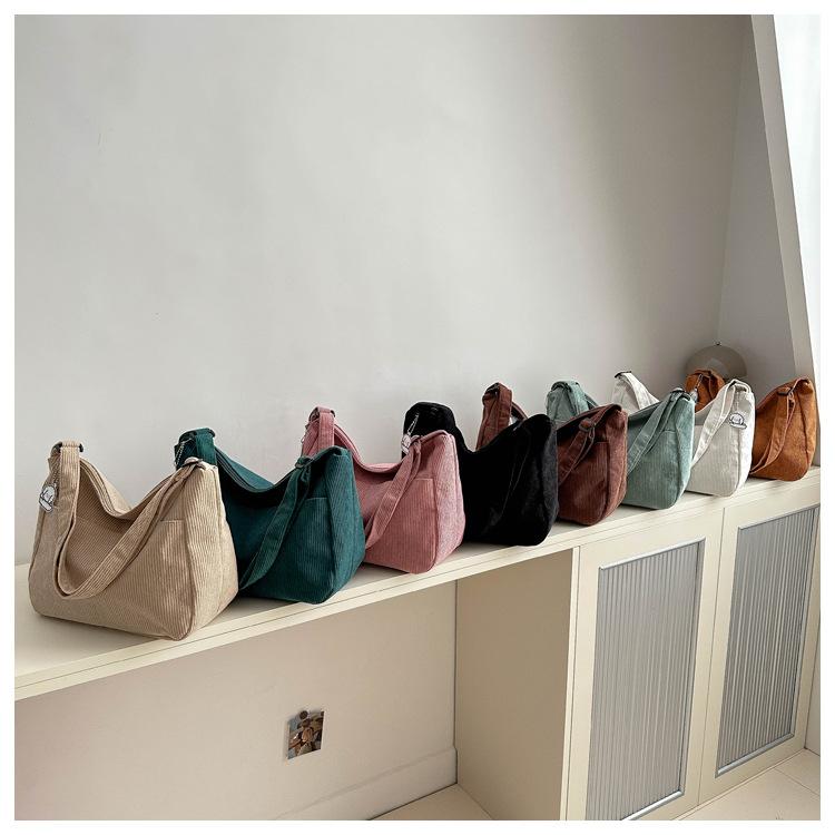 Cotton Corduroy Shoulder Bag for Women Large Capacity Crossbody Purse Jelly Style Daily Tote