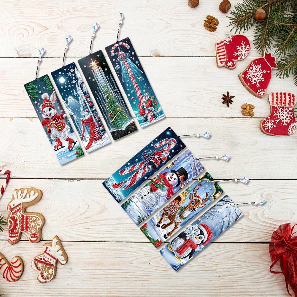 8Pcs Christmas Themed DIY Diamond Painting Bookmark for Reading Enthusiasts