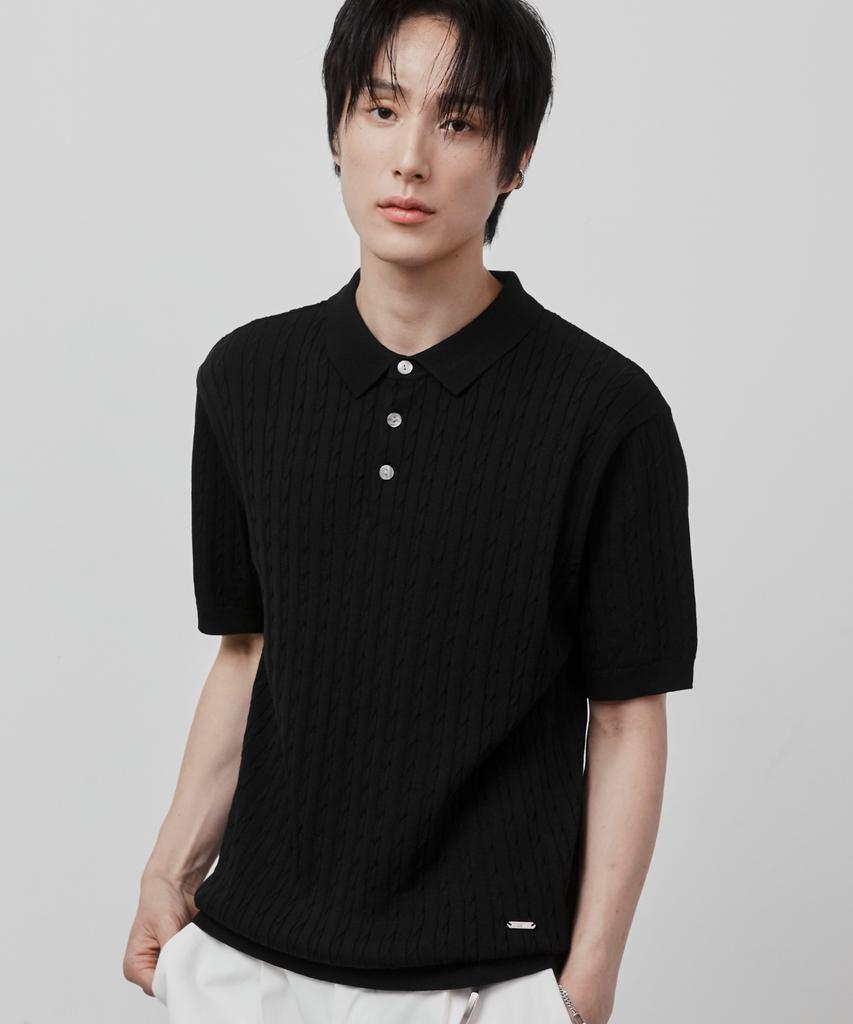 Ssei Standard Cable Collar Short Sleeve Knit Black