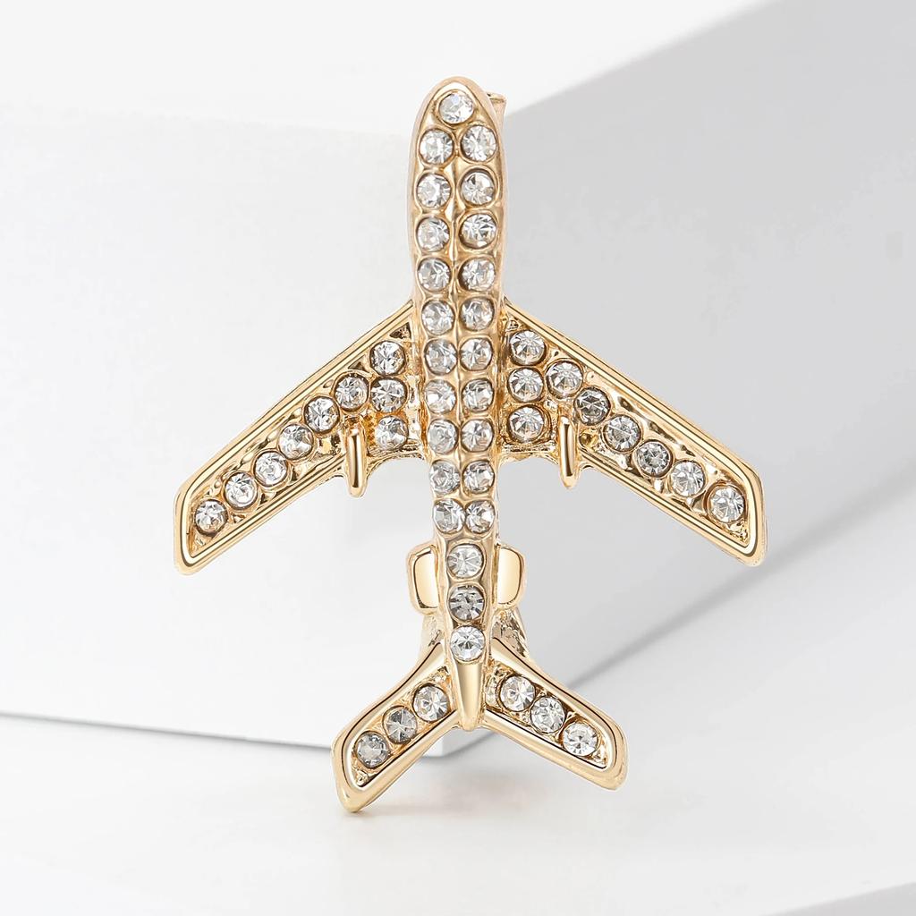 Rhinestone Airplane Brooches for Women Unisex Transportation Pins Office Party Friend Gifts Accessories