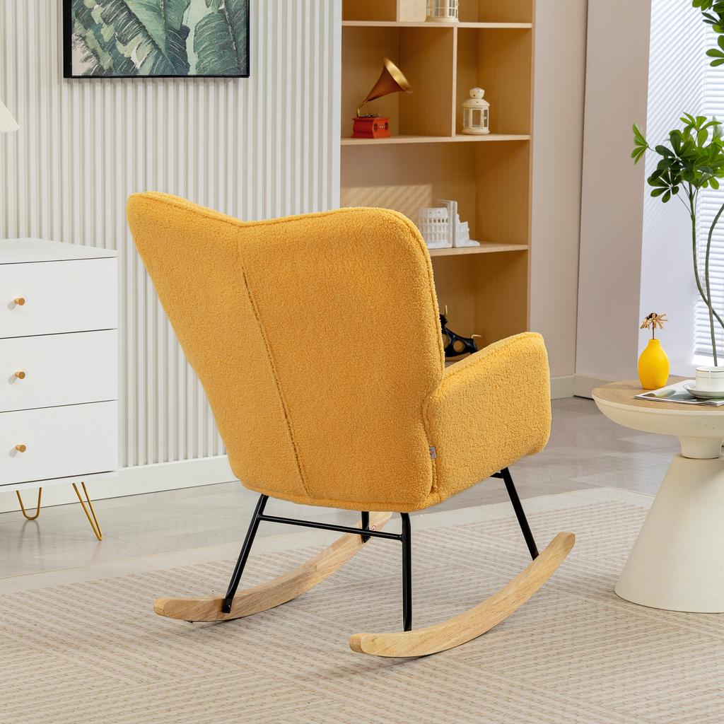 Sheepskin Rocking Chair, 40° Rocking, Beech Wood Legs, 120 kg, 71 x 98 x 101 cm, Yellow
