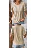 2026 Women's Summer Solid Color Pleated T-Shirt with Lace Short Sleeves