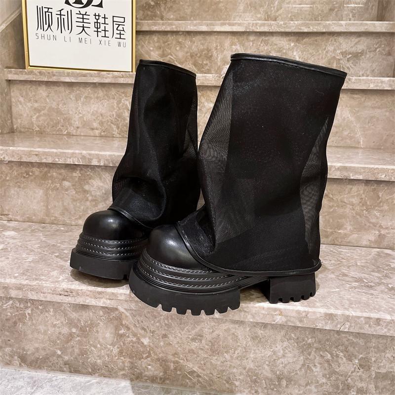 

Fashion Four Seasons Mid-calf Boots Women Fashion Round Head Deep Mouth Waterproof Platform Anti-slip Wear-resistant Single Boots 40 чёрный