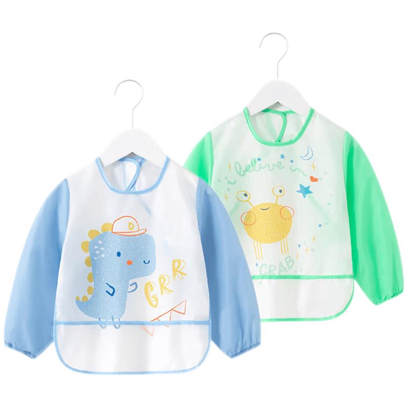 Babyprints Waterproof Long-Sleeve Bib Smock (2-Pack) One Size (6 Months-4 Years)