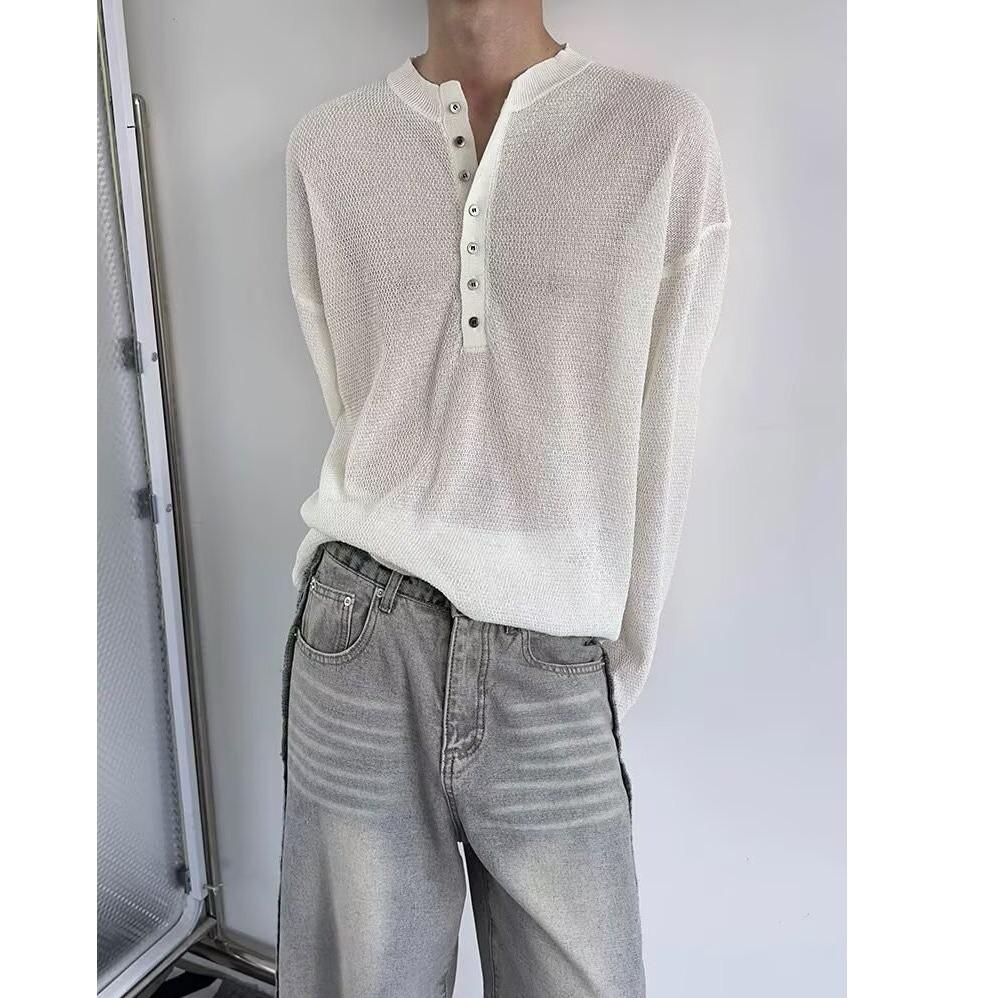 

2025 Spring Korean Trend Henley Collar Knit Men s Minimalist Casual Sweater XL