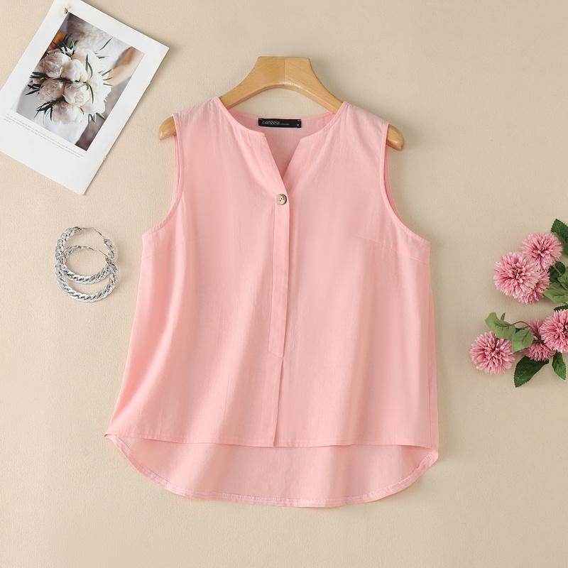 

ZANZEA Women Casual V-Neck Solid Color Summer Sleeveless Vest Tops M розовый