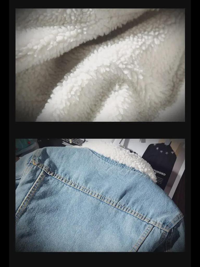 Men's Trendy Winter Lamb Wool Denim Jacket with Velvet, Loose Fit, Thick Coat