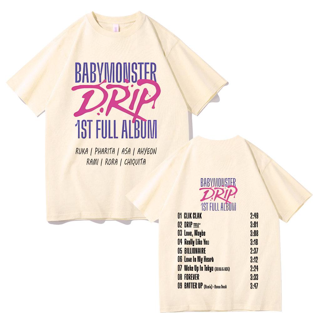 Babymonster Drip Ist Full Album Double Sided Graphic Tshirt Summer Unisex Fashion Casual Streetwear Unisex Crewneck Cotton Tees