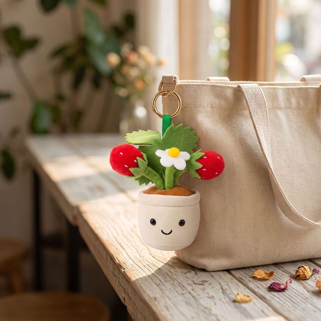 Cute Plush Fruit Plant Pot Ornament Keychain With Strawberry And Orange For Gift And Decoration