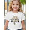 European Size Girls Round-neck Short-sleeved T-shirt with Footprints and English Pattern Print