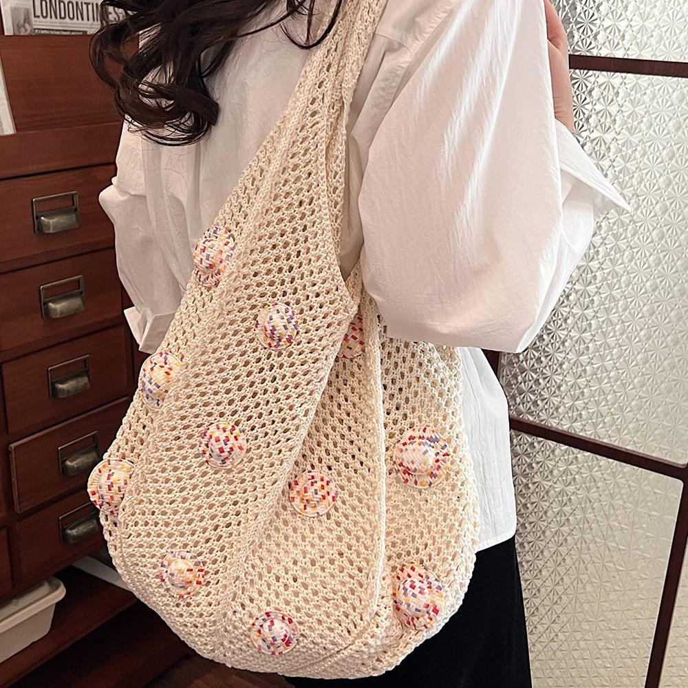 Large Capacity Crochet Shoulder Bag Sweet Knitted Handbag Simple Shopping Bag  Ladies