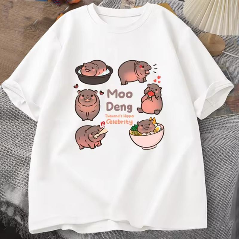 Moo Deng Bouncy Pig In Thailand Baby Hippo Khao Kheow Open Zoo TShirt Funny Moo Deng T Shirt Unisexs Short Sleeve Tshirt