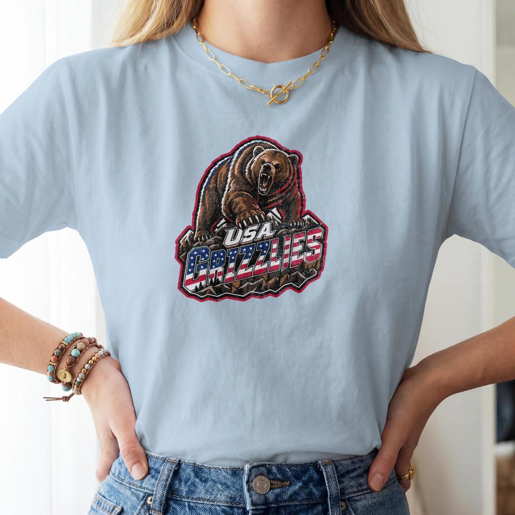 USA Grizzlies Mascot Tshirt, Sport Team Mascot Tee, Team Mascot Shirt, Red White Blue Game Day Shirt, Red White Blue Game Day Shirt