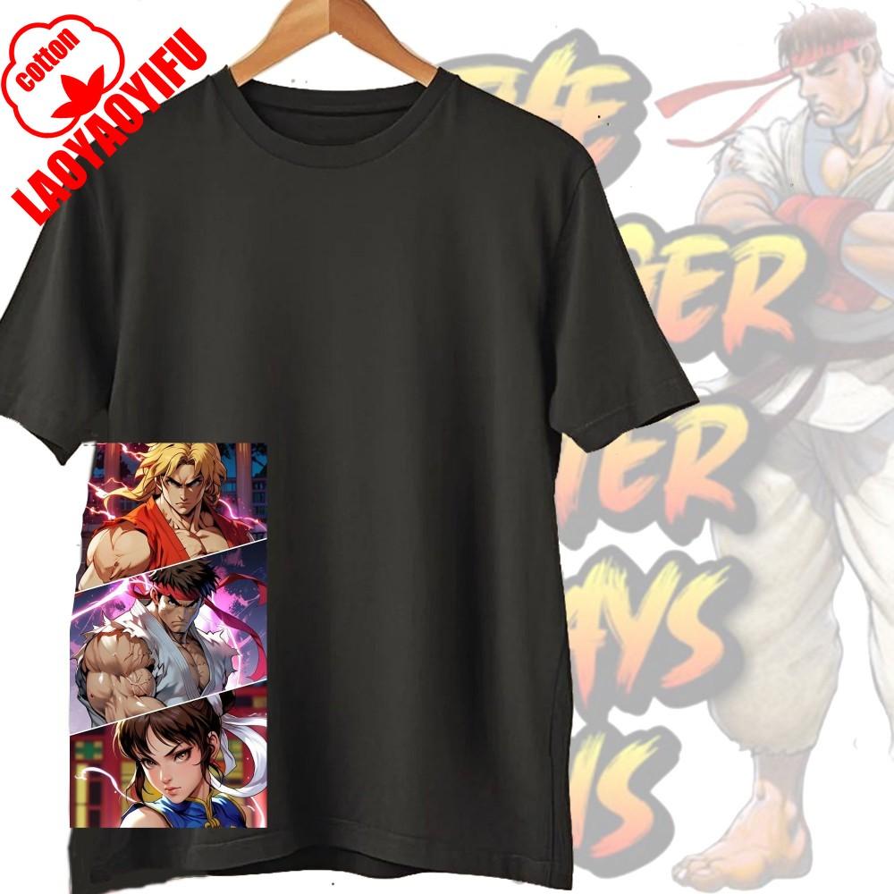 Street Fighter Chun-Li Ryu Printed Y2K New Couple Cotton T-Shirts Men Women Streetwear Casual Harajuku Retro Unisex Tee Top