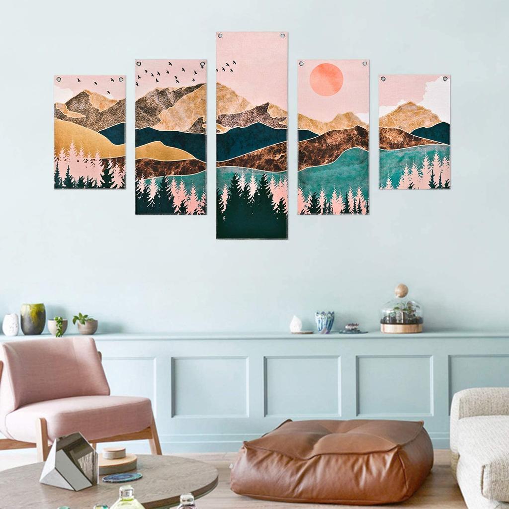 Obrazy na plátně 5 kusů Obrazy a plakáty Sunset And Mountains Obraz na plátně Modern Home Bedroom Decoration Painted Bez rámu